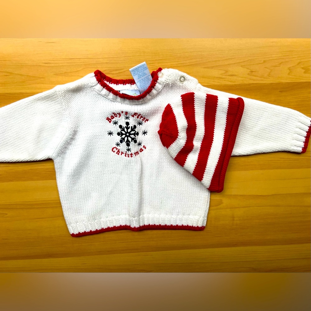 First Moments- “Baby’s First Christmas” Sweater / 6 - 9 Months/Color White & Red